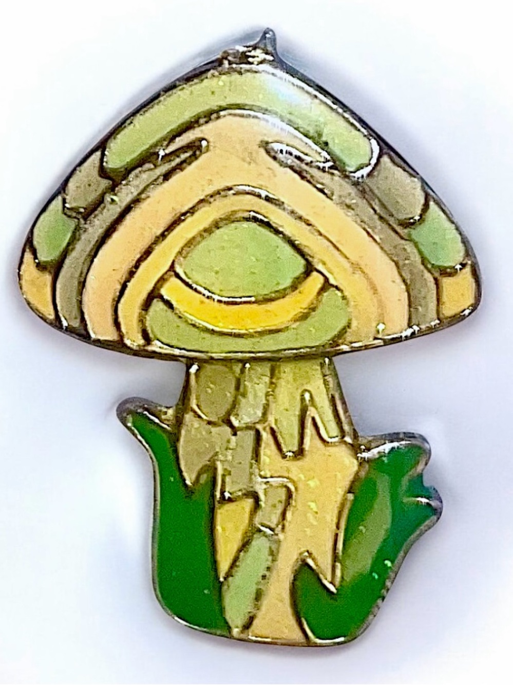 Vintage Retro-Style Psychedelic Mushroom Enamel Trippy Yellow Glossy Pin BoHo
